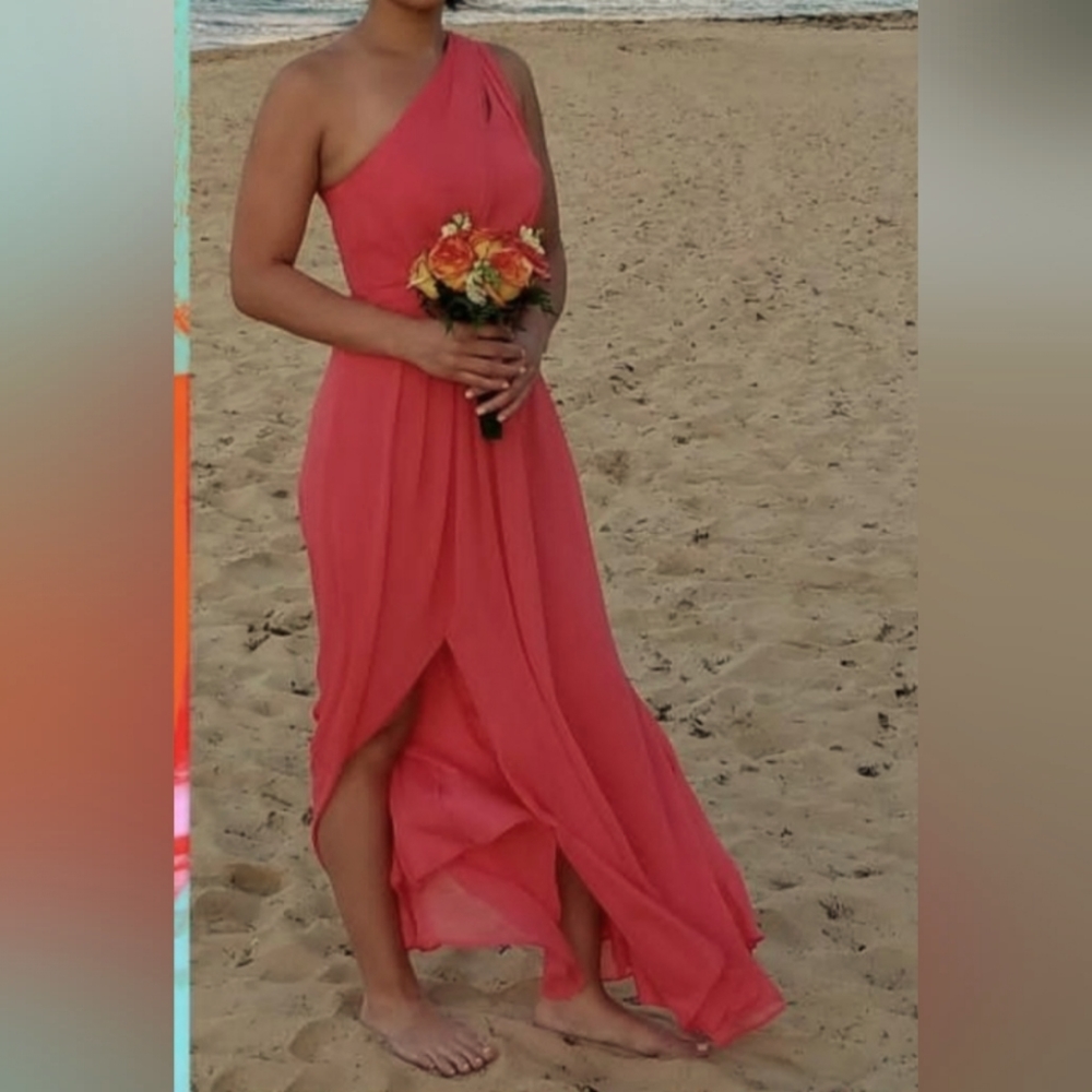 David's Bridal One Shoulder Crepe Guava Gown Size 4